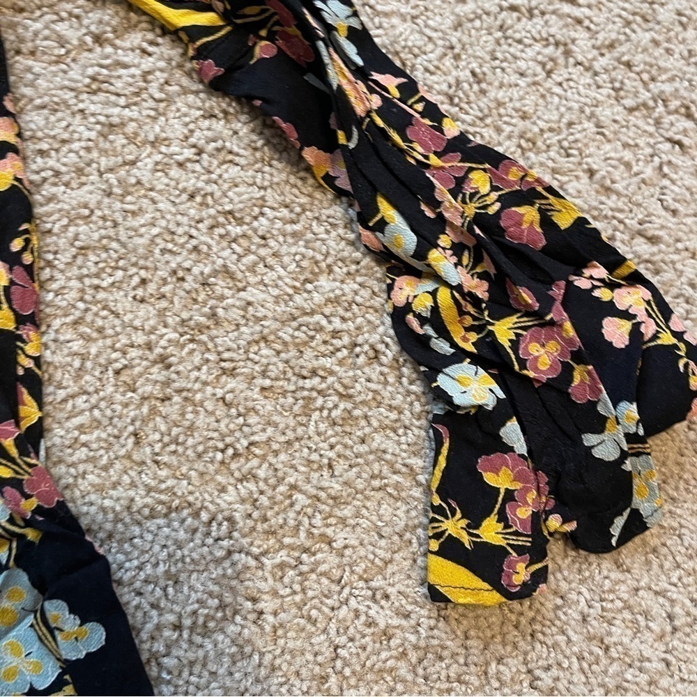 Xhilaration Dress Womens Medium Black Multicolor Floral Tie Sleeve - Picture 6 of 11